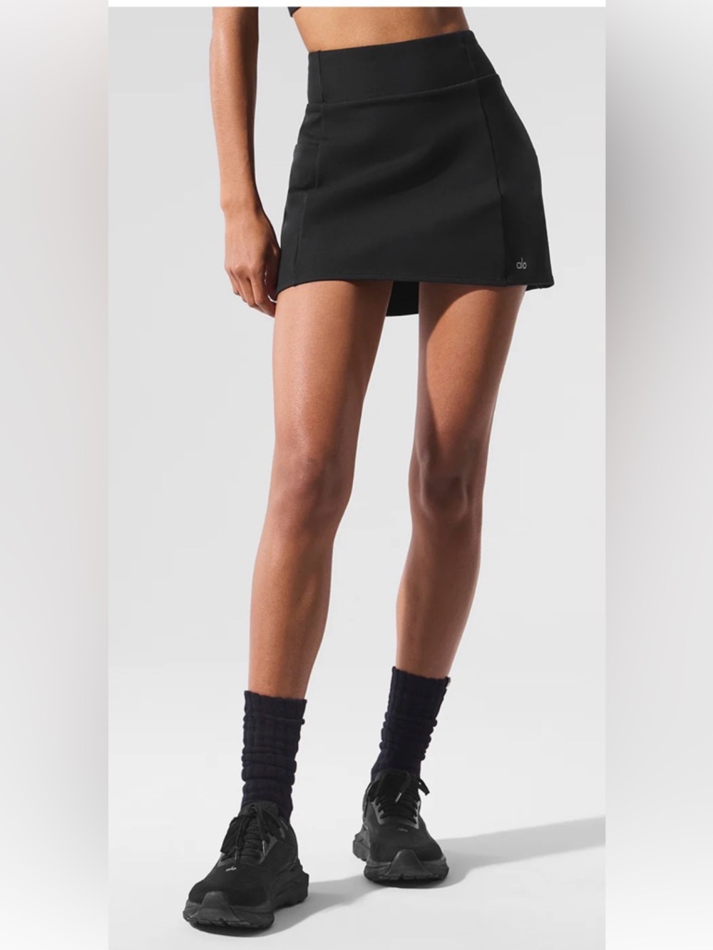 Alo Yoga Airbrush High-Waist Good Form Tennis Skirt Black SizeS Athleisure Skort - Picture 2 of 12